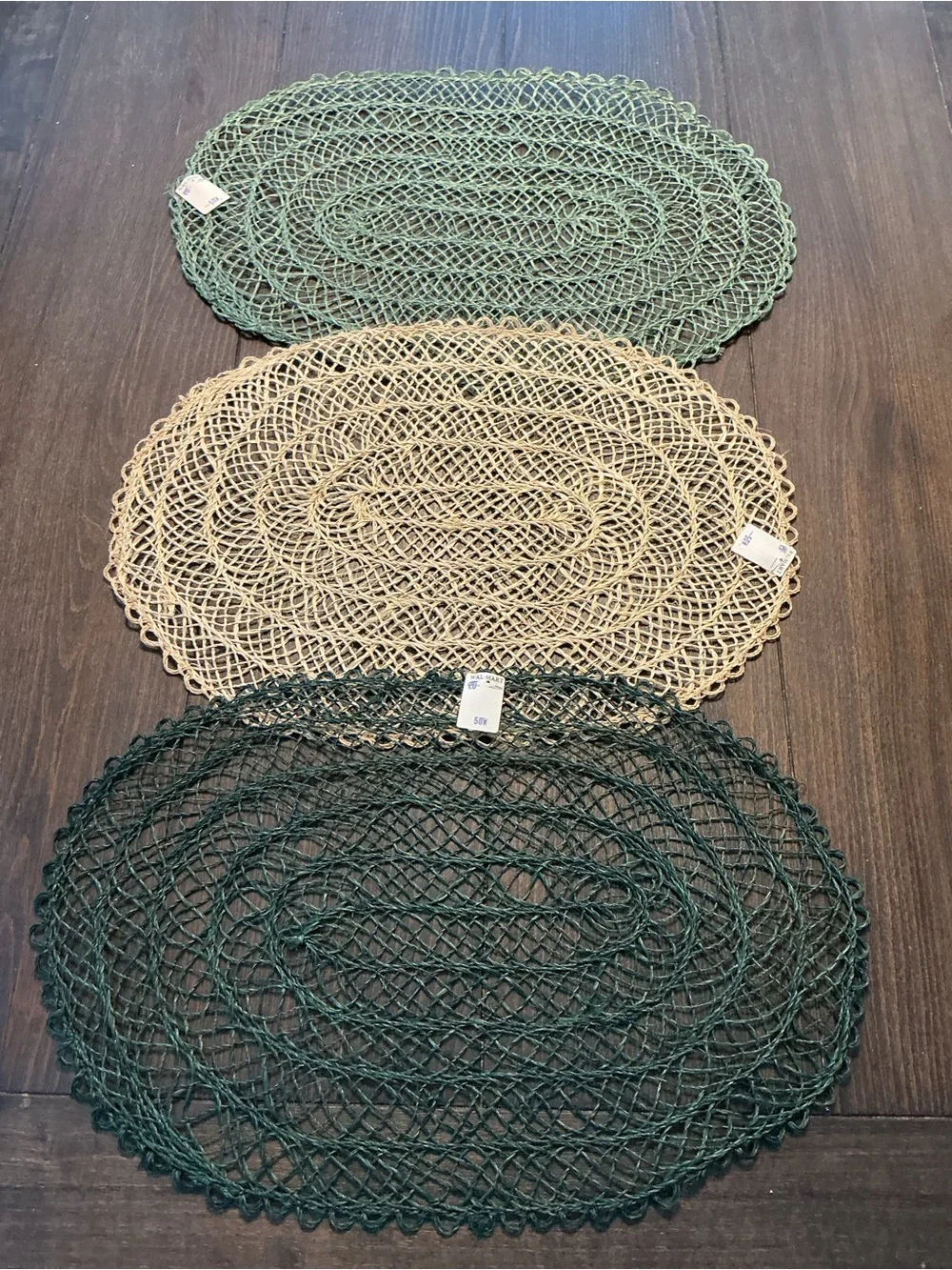 Vintage 70s Abaca Fiber Woven Oval Placemats Set of 6 Boho MCM